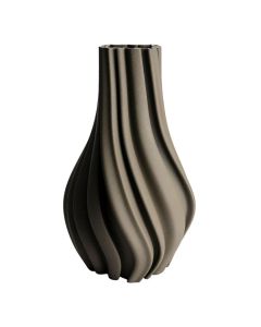 Taupe vaas Trogon met golvende vorm en brede onderzijde op lichte achtergrond