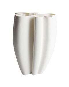 Witte Zanclus vaas met golvende verticale vormen en open bovenkant