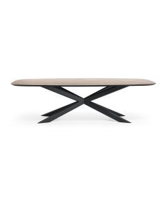 Eetkamertafel Dutchz 4301 met HPL-blad in marmerstructuur en zwarte metalen spinpoot.