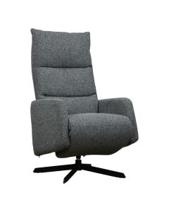 Grijze handmatig verstelbare relaxfauteuil Waldo met hoge rugleuning en zwarte draaivoet.