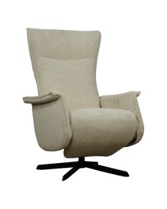 Elektrisch verstelbare relaxfauteuil Walsh in lichte stof, vooraanzicht.
