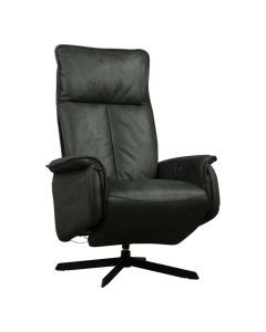 Elektrisch verstelbare relaxfauteuil Wilard in antraciet met hoge rugleuning en zwarte draaivoet.