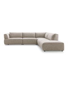 Dutchz 4400 elementenbank in stof Be Fashion 160-grey met ruime hoekopstelling, vaste zit- en rugkussens en lage zwarte poten.