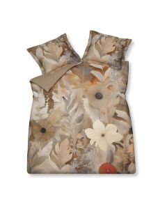 Dekbedovertrek Amber Nights linen met bloemenprint in warme bruin- en natuurtinten
