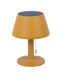 Gele Present Time Esfera Solar tafellamp met rond ontwerp en zonnepaneel bovenop