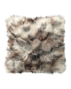 Vierkant sierkussen Gisele met volle vacht in gem&ecirc;leerde tinten cr&egrave;me, bruin en grijs