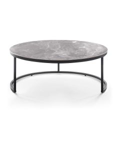 Baenks Warana ronde salontafel met grijs keramisch blad en zwart metalen frame