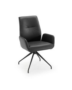 Zwarte eetkamerstoel Braga met armleuningen en modern stalen draaivoet onderstel