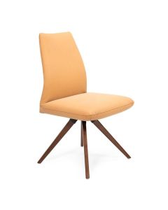 Eetkamerstoel Serra in warme okergele bekleding met houten draaibaar onderstel