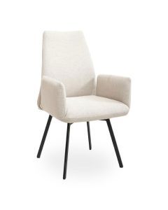 Beige eetkamerstoel Sintra met hoge rugleuning, armleuningen en zwarte stalen poten
