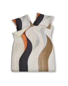Curva dekbedovertrek cream tan met golvende lijnen in naturel en oranje tinten