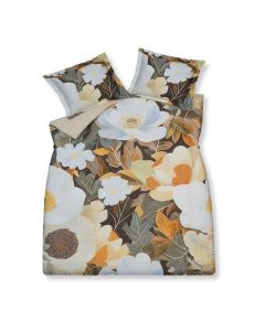 Dekbedovertrek Majesty multi met groot bloemendessin in blauw en bruintinten