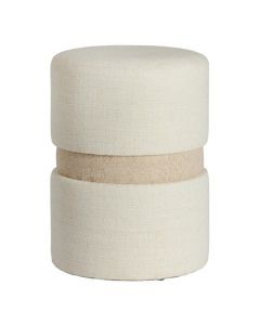 Ronde Novira poef in beige-cr&egrave;me met subtiele middenband en geweven stof