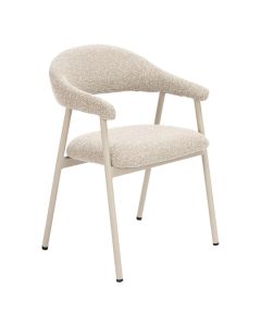 Pronto Wonen armstoel Dioso in beige boucl&eacute; met taupekleurig metalen frame schuin van voren