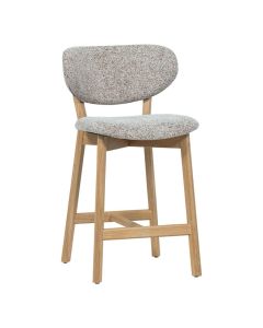 WOOOD Udar barstoel naturel met houten frame en melange stof vooraanzicht