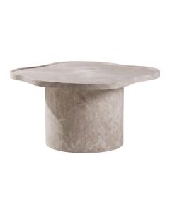 Beige salontafel Ilse met organisch gevormd blad en marmerlook afwerking