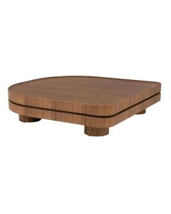 Eleonora salontafel Arcus in walnootkleur vanuit schuin vooraanzicht.