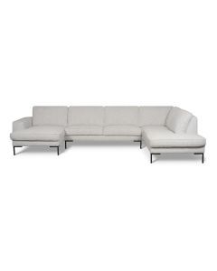 Mont&egrave;l Brooklyn hoekbank in lichte chenille stof met dubbele chaise longue en zwarte poten