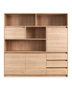 Wandmeubel Quebec in Old Oak met open vakken, deuren en lades