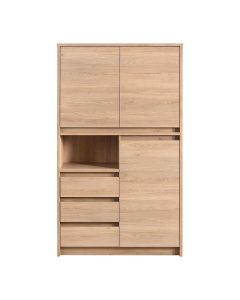 Opbergkast Quebec in Old Oak met 3 deuren, 3 lades en 1 open vak