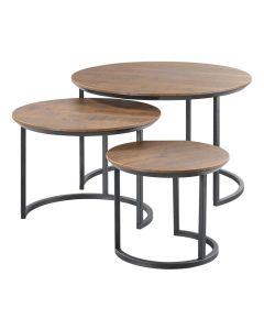 INHOUSE Hatonia ronde bijzettafelset met Dark Mango bladen en zwart metalen onderstel in drie formaten