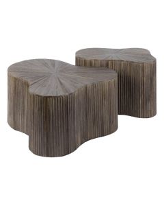 Salontafel Maya set van twee shamrock-vormige tafels van massief teak met espresso finish