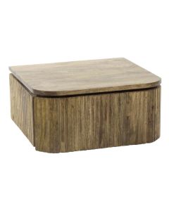 Detail van Wave nachtkastje met open lade en gegolfd front van massief mangohout