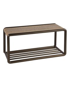 Schoenenbank Luno Drift Brown met bronzen frame en blad in eikenhoutlook