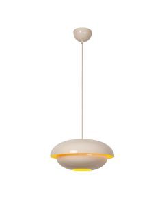 Beige Lucide Younes hanglamp met warm licht op witte achtergrond