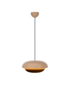 Lucide hanglamp Younes Taupe met ronde metalen kap en warm lichteffect tegen witte achtergrond