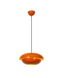 Oranje Lucide hanglamp Younes met ronde metalen kap en zwarte kabel