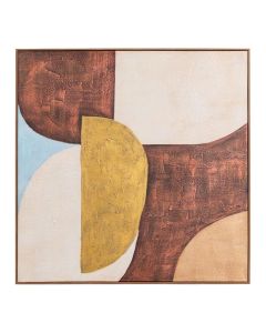 Abstract schilderij Annabel van COCOmaison met geometrische vormen in cr&egrave;me, okergeel en roodbruine tinten.