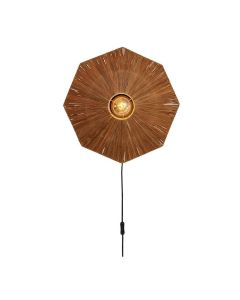 Bruine wandlamp Panama van Good&Mojo gemaakt van gevlochten raffia met warm sfeervol licht