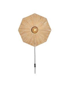 Panama wandlamp naturel van Good&Mojo met handgevlochten raffia kap en zwarte kabel