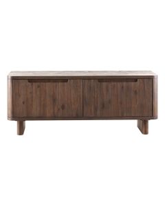 Donkerbruin TV dressoir Tondato van massief acaciahout met twee kleppen