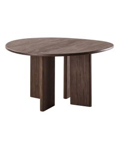 Ronde eettafel Tondato van donkerbruin massief acaciahout met brede houten poten