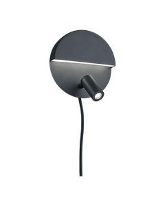 Zwarte wandlamp Mario met ronde wandplaat en verstelbare led leeslamp