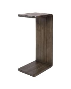 Overzettafel Maya van massief teak in walnootkleur met C-vormig ontwerp op witte achtergrond