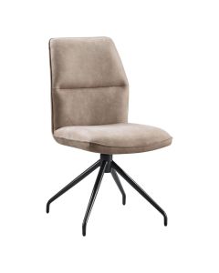 Pronto Wonen eetkamerstoel Gavio Clay schuin van voren met claykleurige microleder bekleding en zwart onderstel