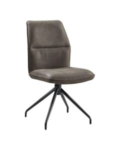 Pronto Wonen eetkamerstoel Gavio Graphite schuin van voren met graphite microleder en zwarte kruispoot