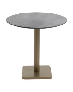 Ronde COCOmaison Brest bistrotafel met antraciet steenlook blad en goudkleurige centrale metalen poot