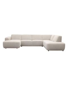 Hoekbank Falun in lichte stof met twee chaise longues en afgeronde vormen op een witte achtergrond