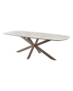 INHOUSE eettafel Nomira met Deens ovaal Barca Stone blad en grijze spinpoot
