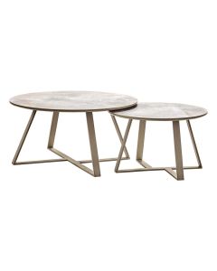 INHOUSE Nomira salontafelset met twee ronde Barca Stone bladen en metalen onderstel in Grey