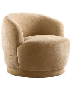 Draaifauteuil Tenna in camelkleurige stof schuin van voren gefotografeerd met ronde arm- en rugleuning