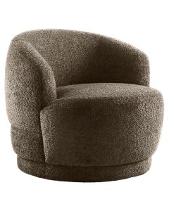 Draaifauteuil Tenna in bruine Venga Wood stof schuin van voren gefotografeerd met ronde rug- en armleuning