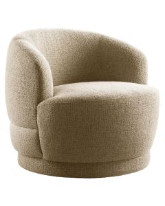 Draaifauteuil Tenna in lichte Taurus Desert stof schuin van voren met ronde rugleuning en brede zitting