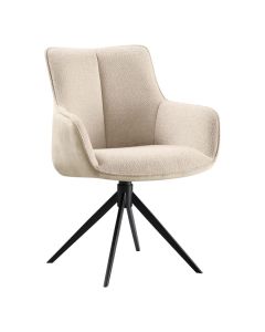 Draaibare armstoel Ceno Naturel met lichte bekleding, afgeronde armleuningen en zwart metalen kruispoot