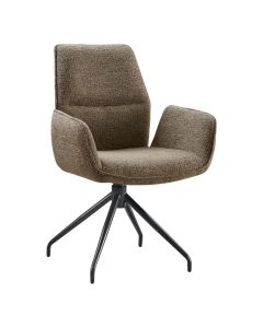 Draaibare armstoel Gavio Taurus Wood met bruine gem&ecirc;leerde bekleding, armleuningen en zwart metalen kruispoot