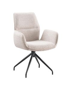 Draaibare armstoel Gavio Taurus Naturel met lichte stofbekleding, armleuningen en zwart metalen kruispoot